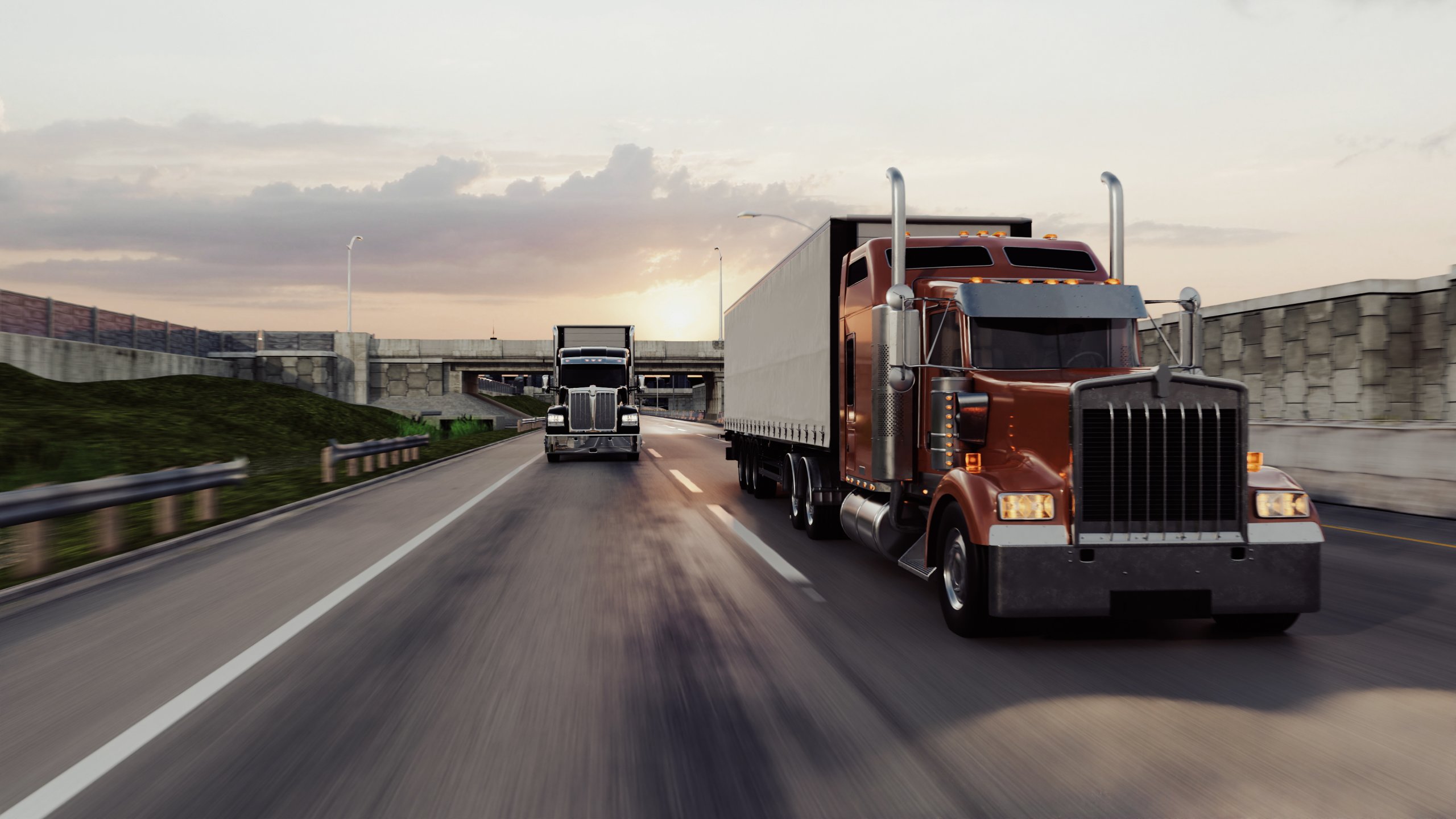 Trucking fleet on the road