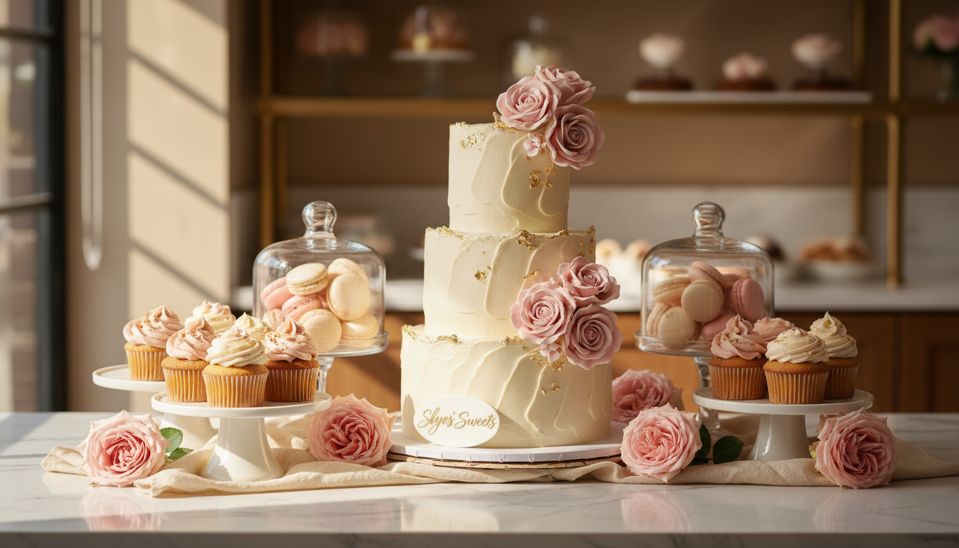 Beautiful display of artisan cupcakes, and decorated cakes