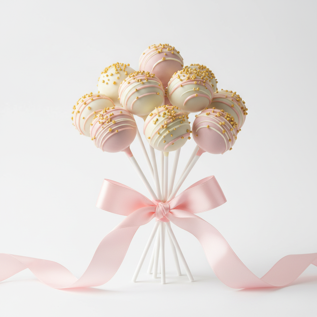 Elegant cake pops in pastel pink and white