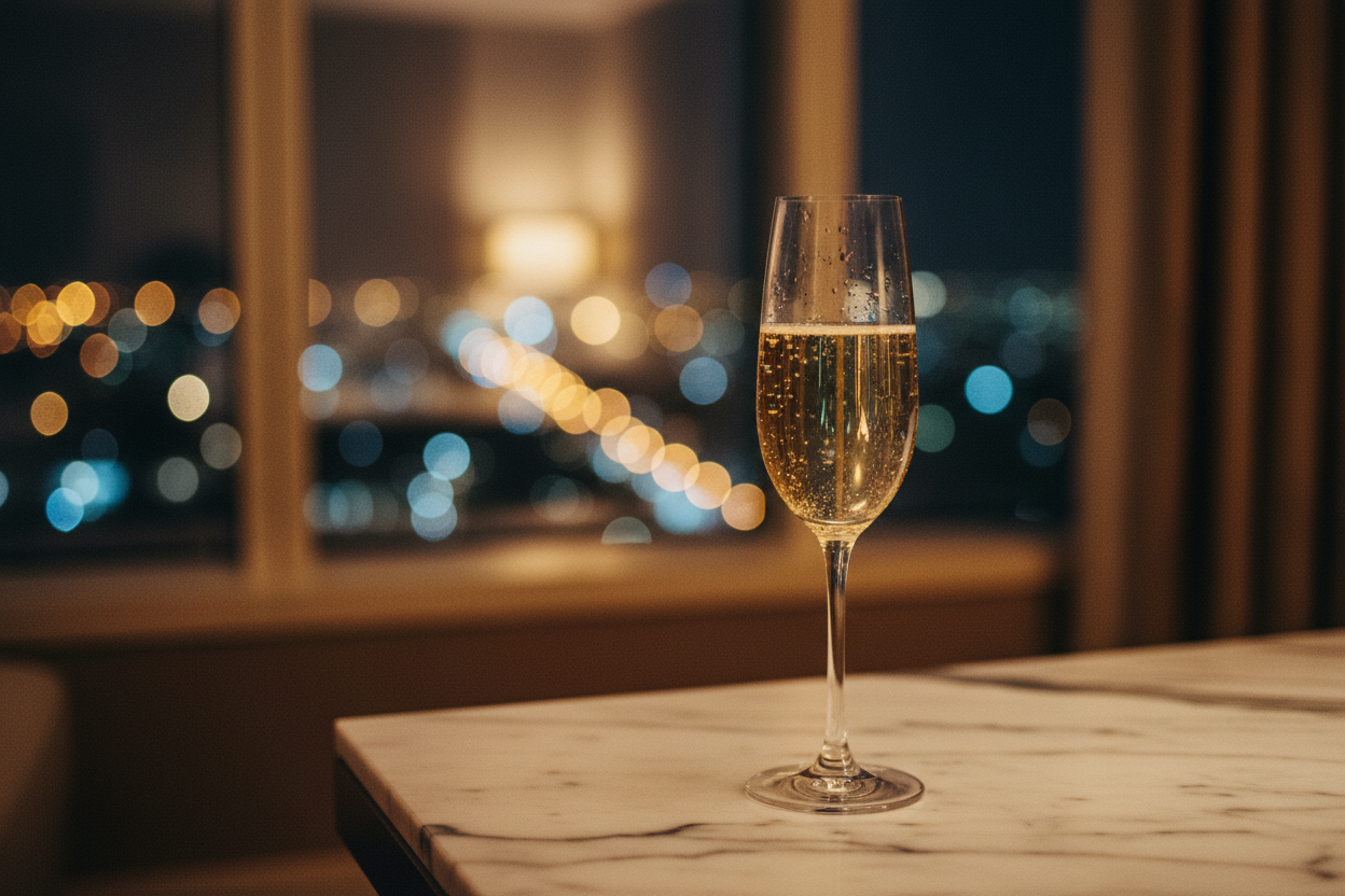 Crystal glass in luxury hotel suite