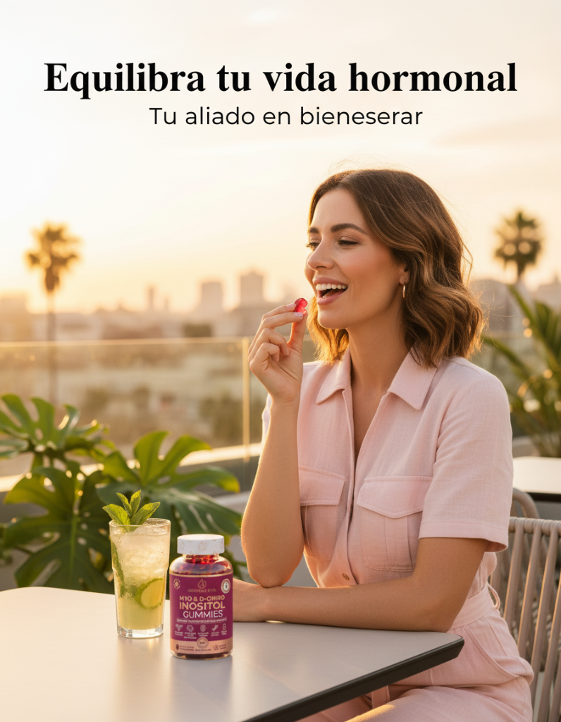 Mujer tomando una gummy SERENAE VITA para su rutina de bienestar hormonal