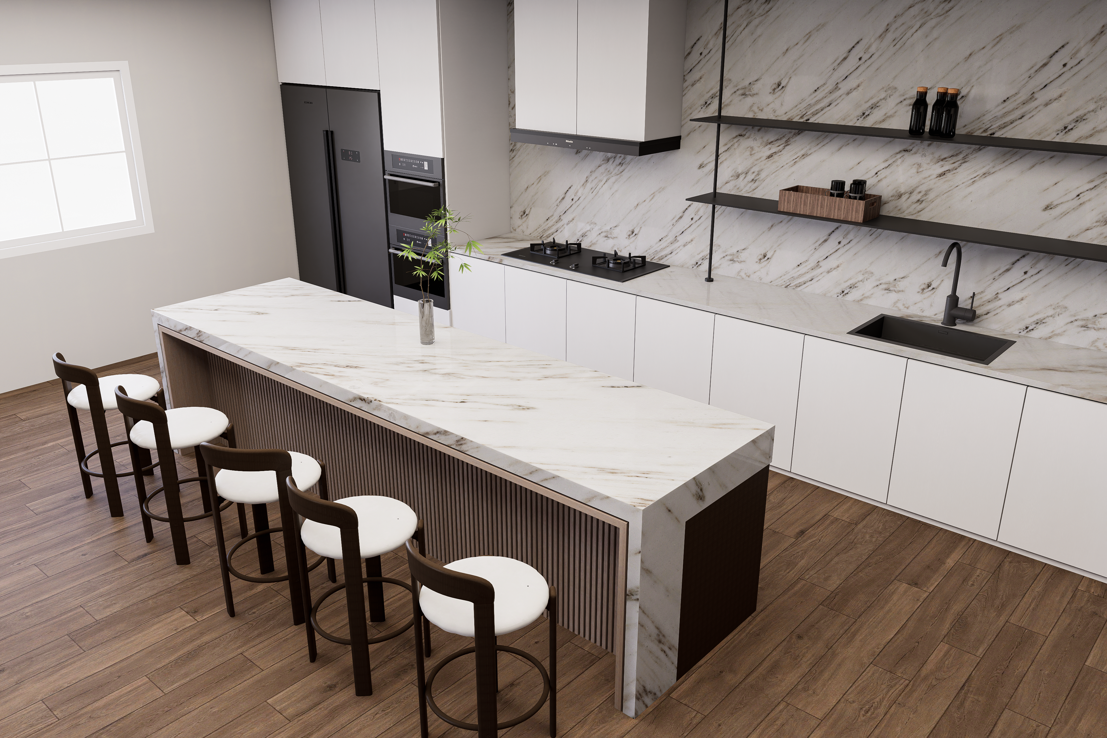 3D rendering of a custom kitchen project