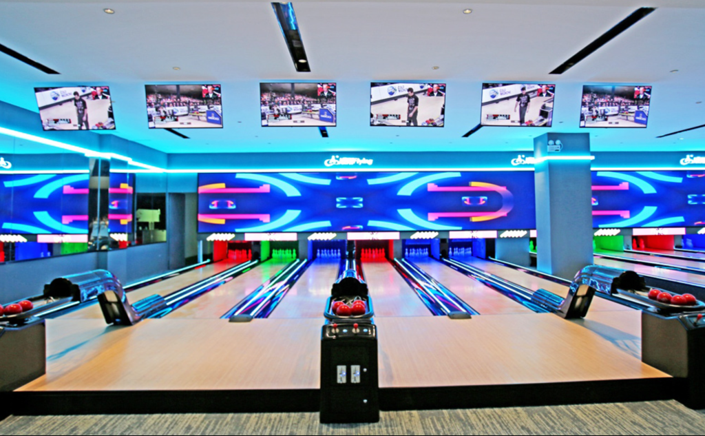 Premium bowling alley with LED lanes
