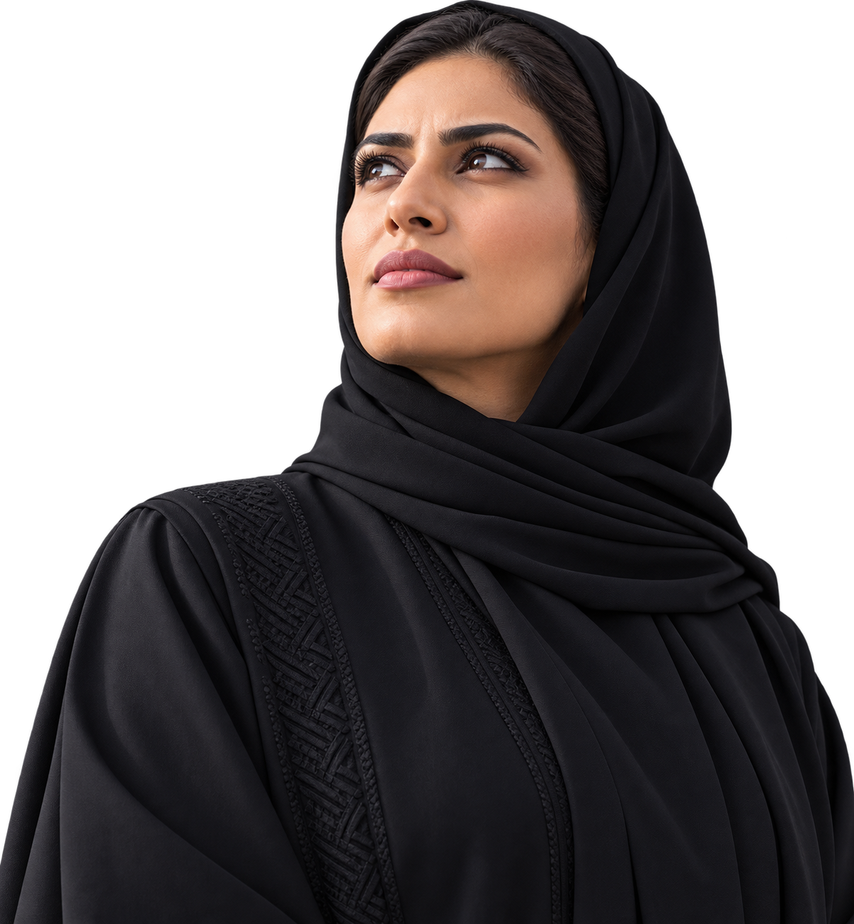 Saudi Arabian executive wearing an abaya and head covering