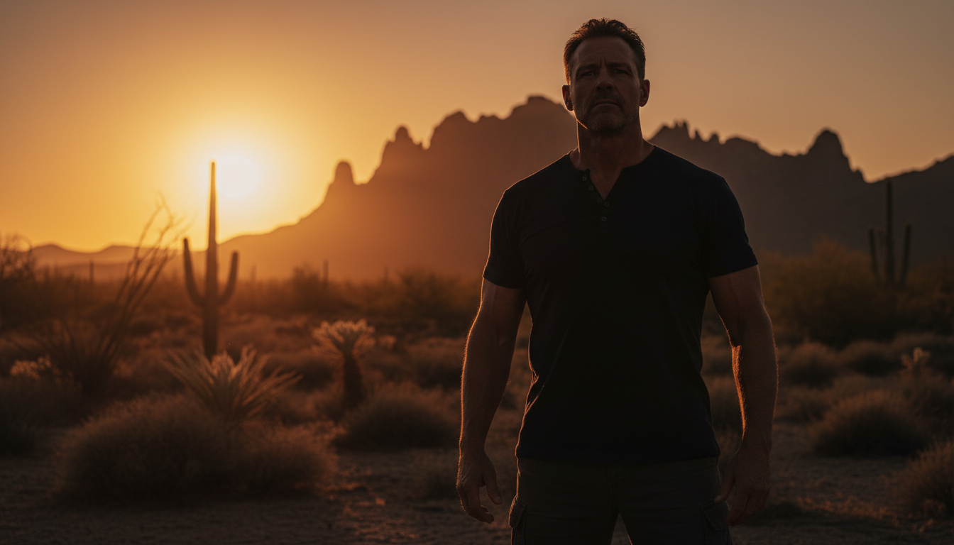 Man silhouetted against Arizona sunrise