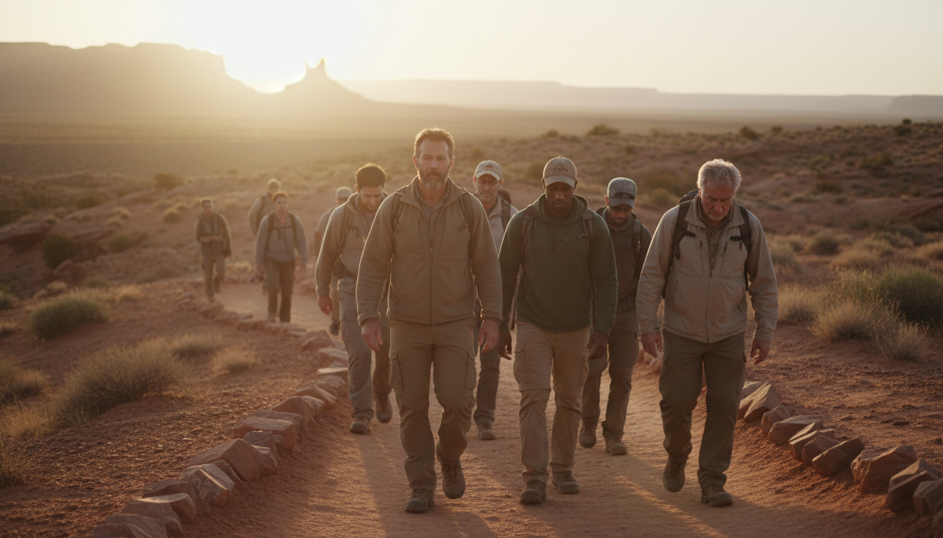 Men walking together in the Arizona desert