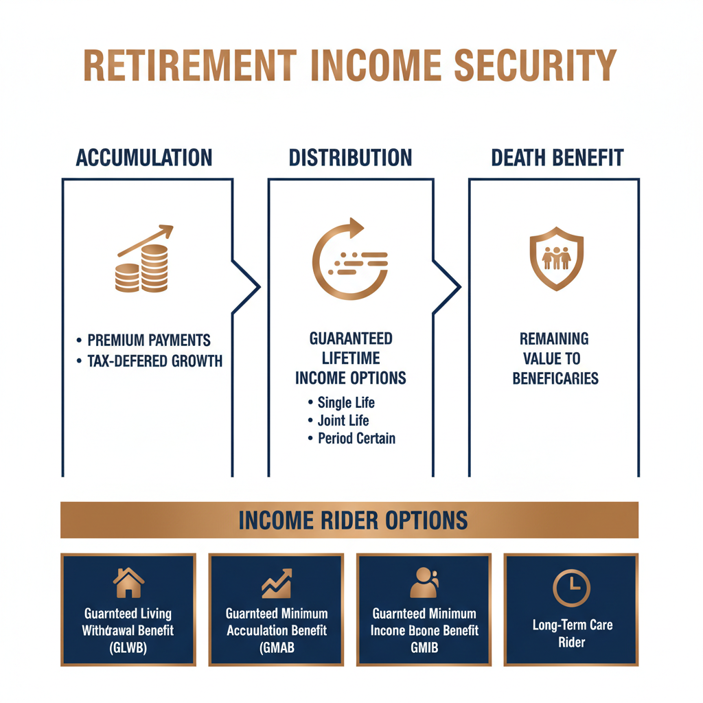 Annuity income guarantees and distribution phases
