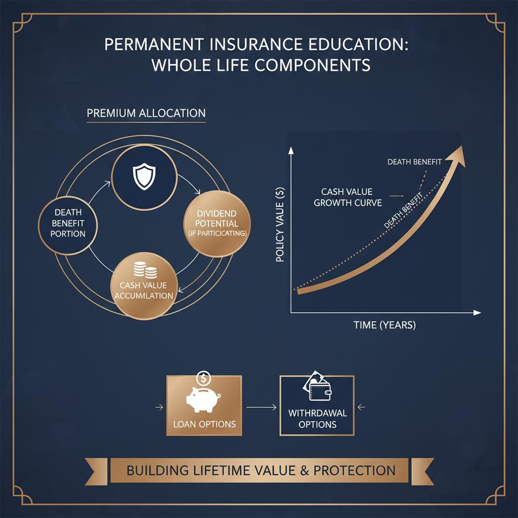 Whole life insurance premium allocation and cash value components