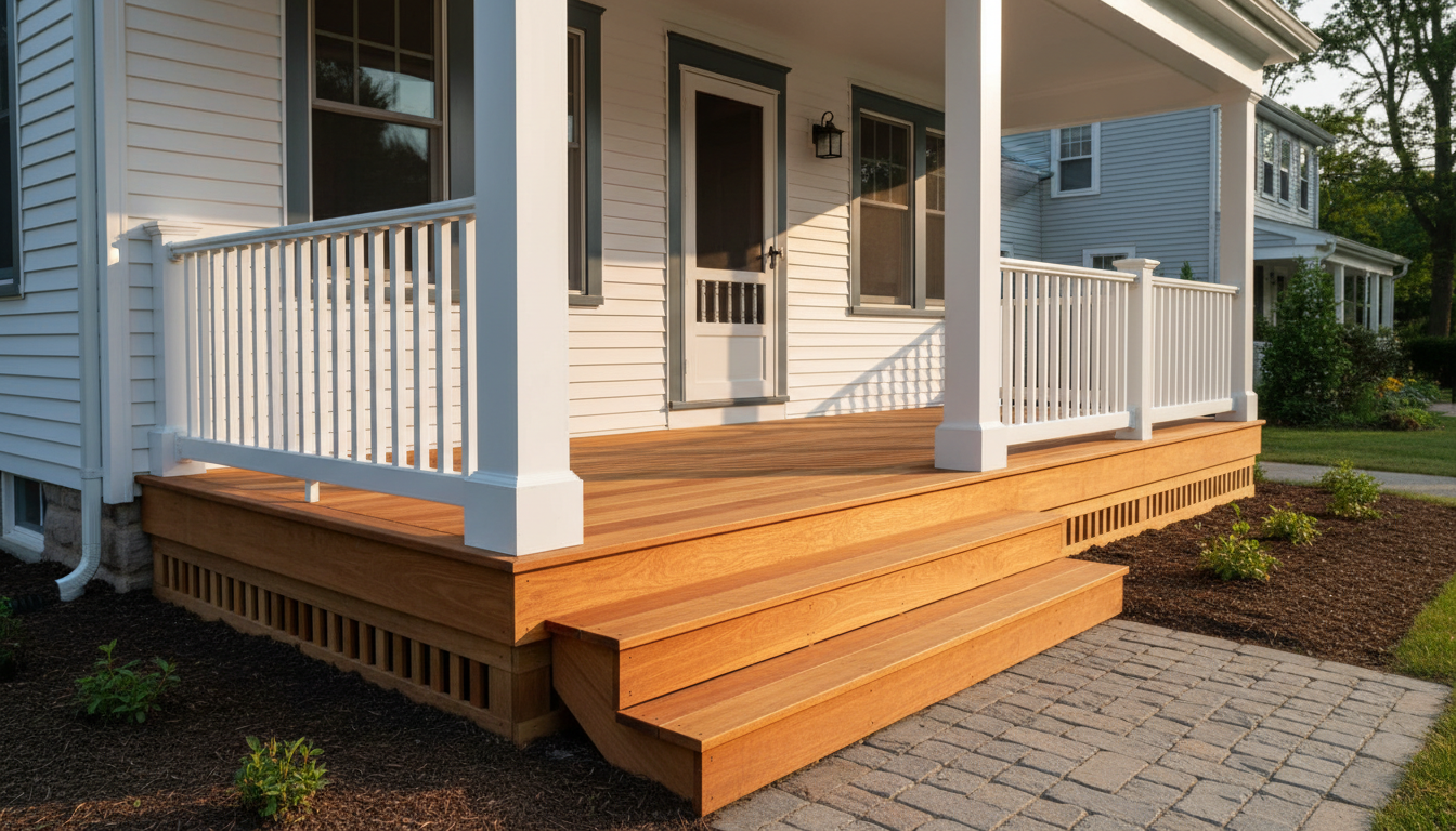 Custom-built cedar front porch by Polson Builders in Braintree, MA