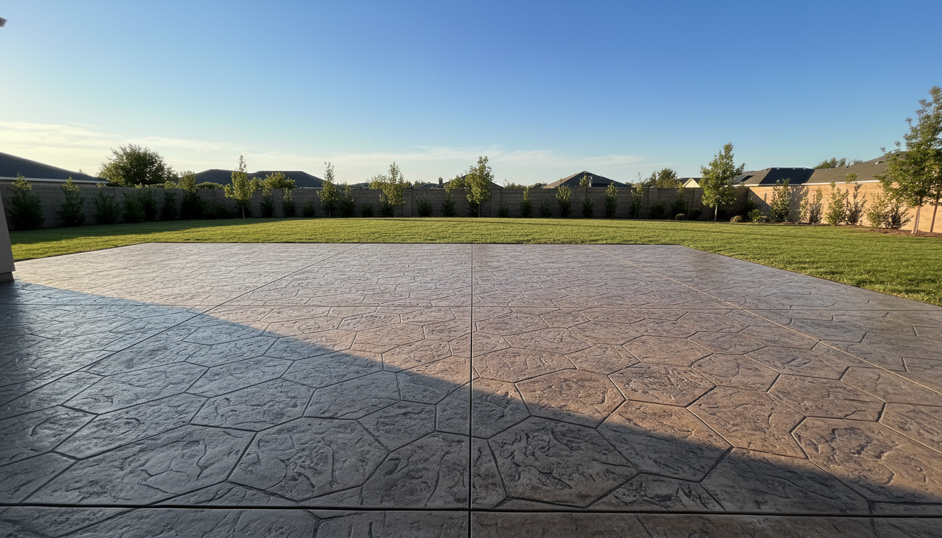 Freshly finished stamped concrete patio in Sacramento