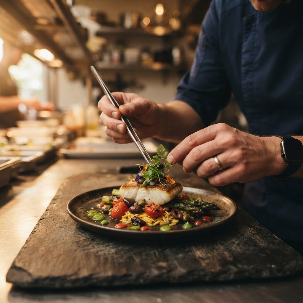 Chef plating a dish