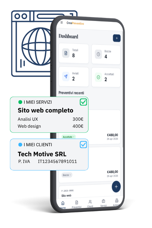 CreaPreventivi App Mobile - Dashboard e Servizi
