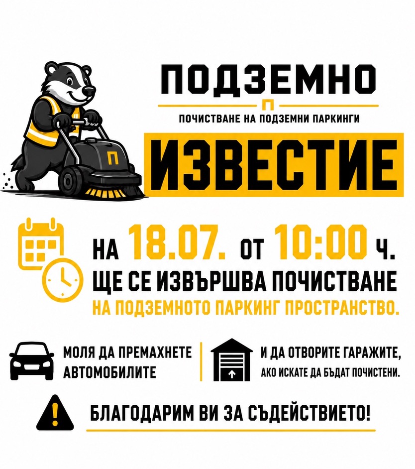 Почистване на подземен и външен паркинг в Кръстова Вада