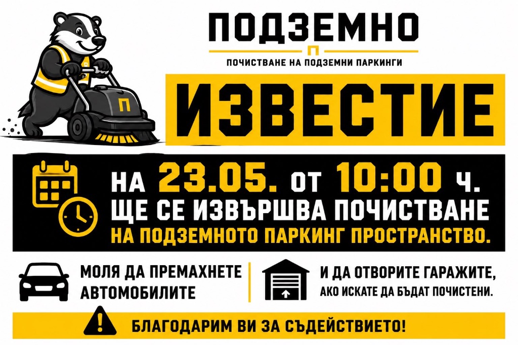 Почистване на подземен паркинг в Кръстова вада