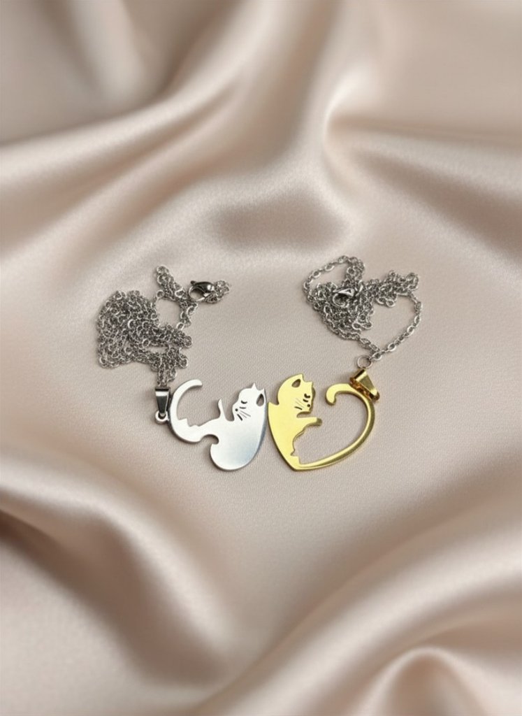 Cat Couple BFF Necklace Set