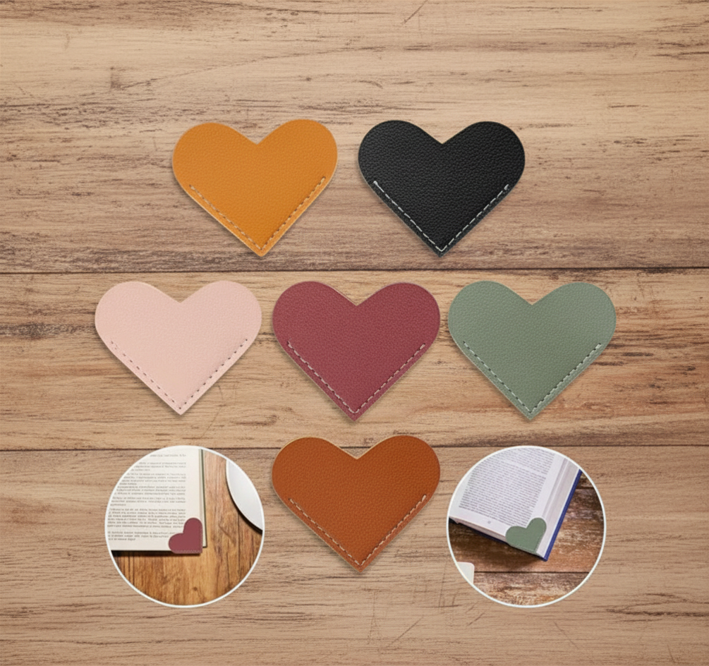 Leather Heart Bookmark Set
