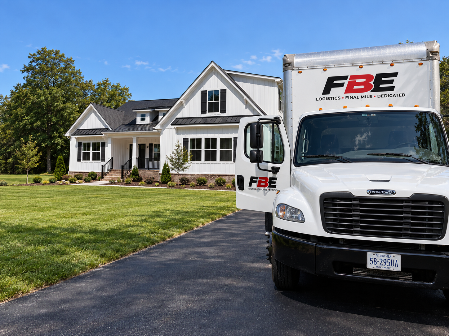 FBE Final Mile delivery truck outside a home