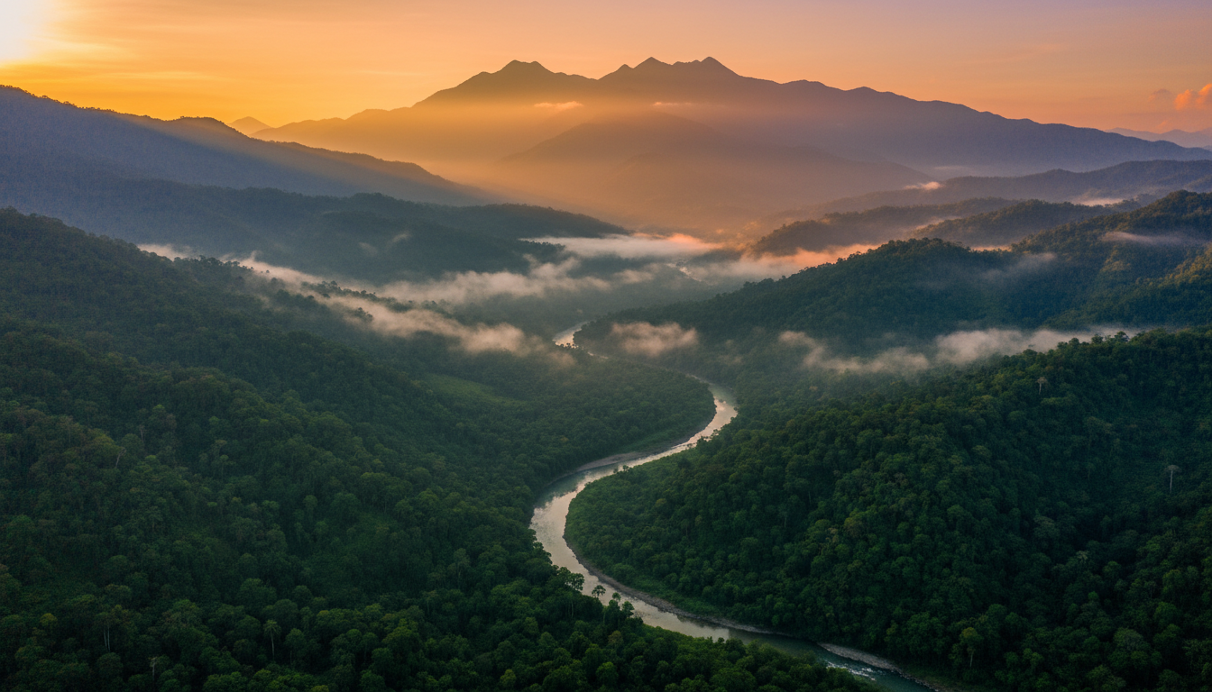 Valle de San Ramón, Chanchamayo — selva tropical con montañas brumosas al atardecer