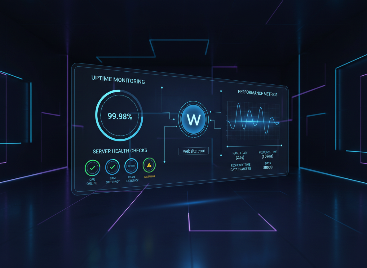 Website management control panel with monitoring tools