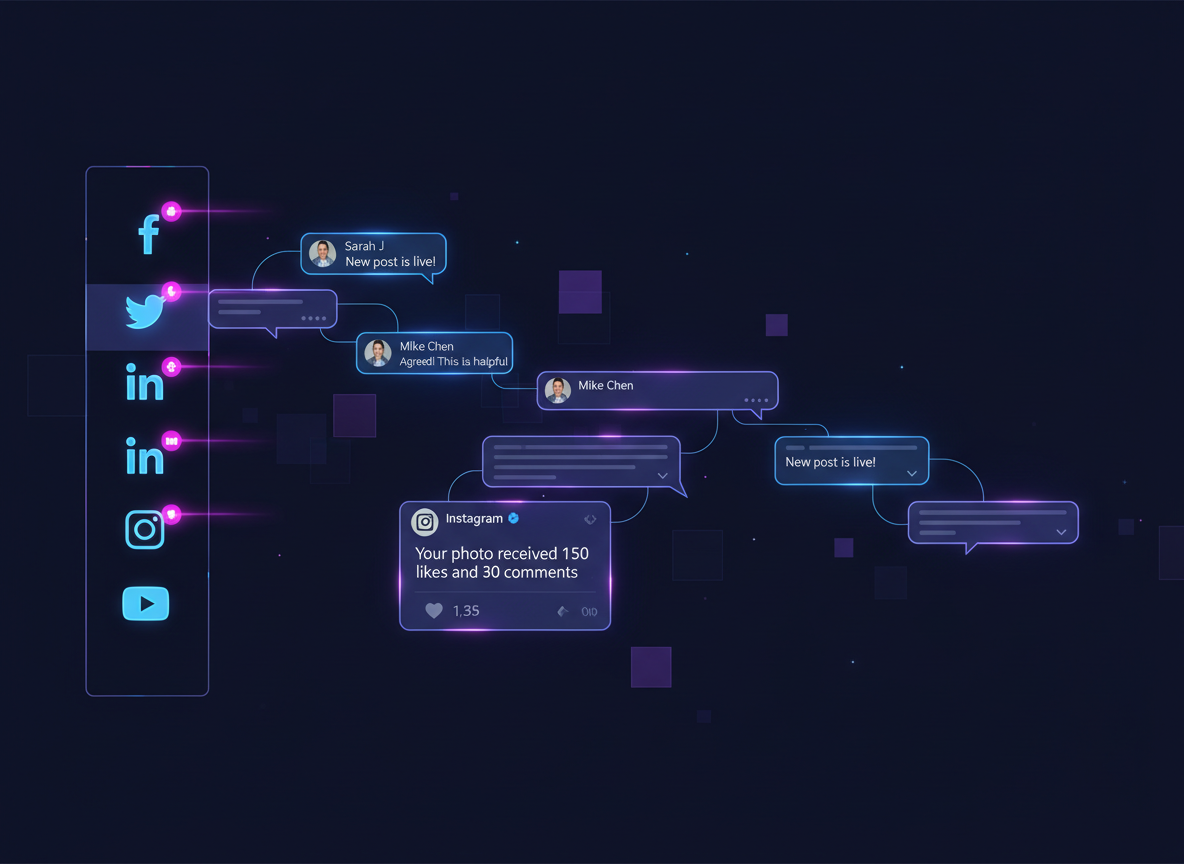 Unified social inbox interface showing messages from multiple platforms
