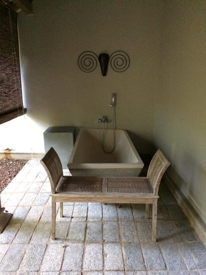 Stone Bathtub — Freestanding Tub with Garden View