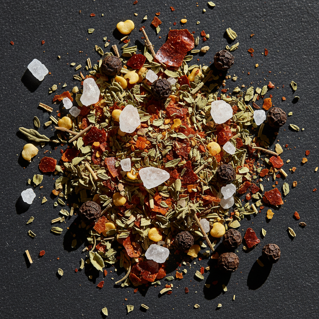 Close-up of hand-ground spices and seasonings