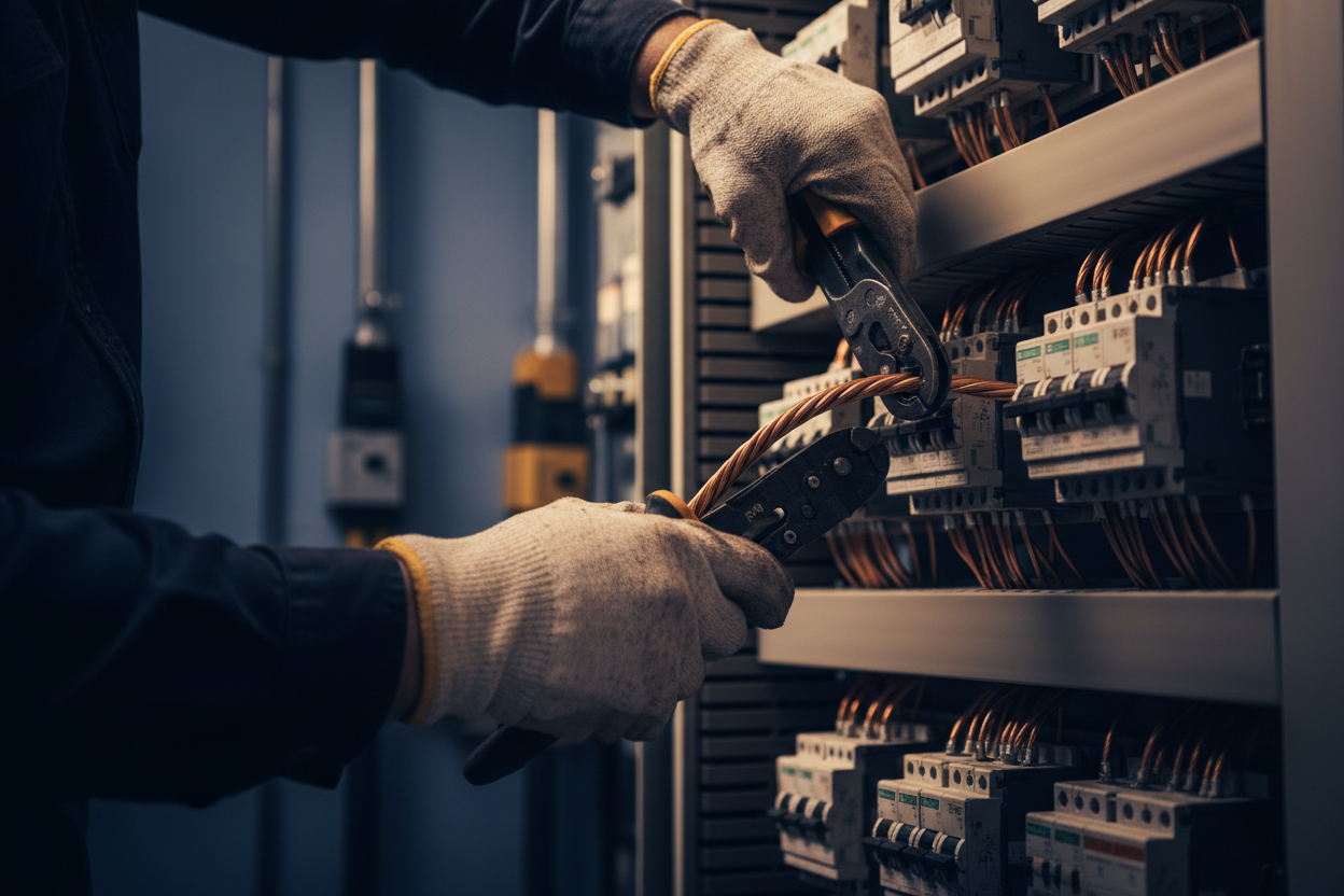 Electrical contractor working on copper wiring