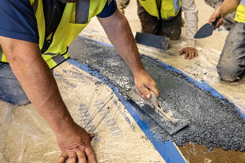 Terrazzo floor installation on commercial jobsite