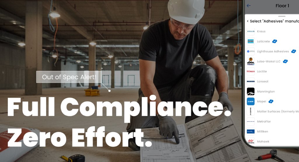 Flooring contractor reviewing manufacturer specifications on a commercial jobsite
