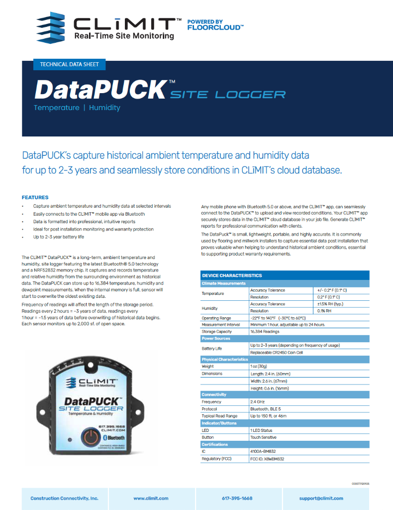 Technical Data Sheet – DataPUCK Site Logger