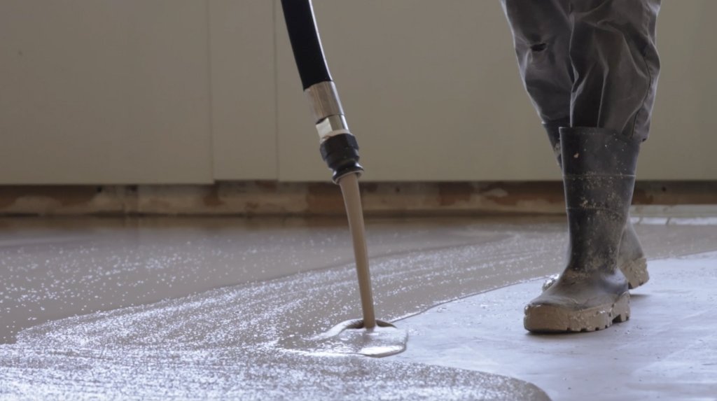 Self-leveling underlayment pour