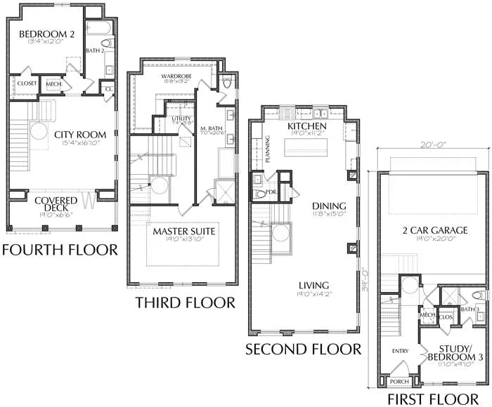 City-Room Townhome floor plans