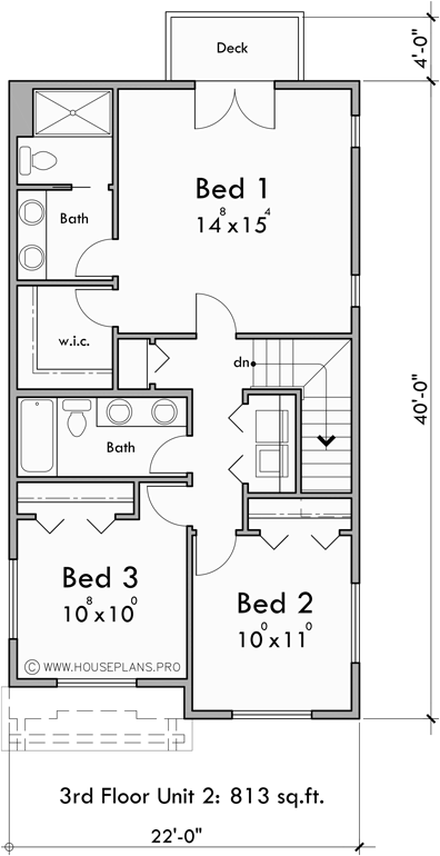 F-672 Level 3 townhome floor plan — 813 SF