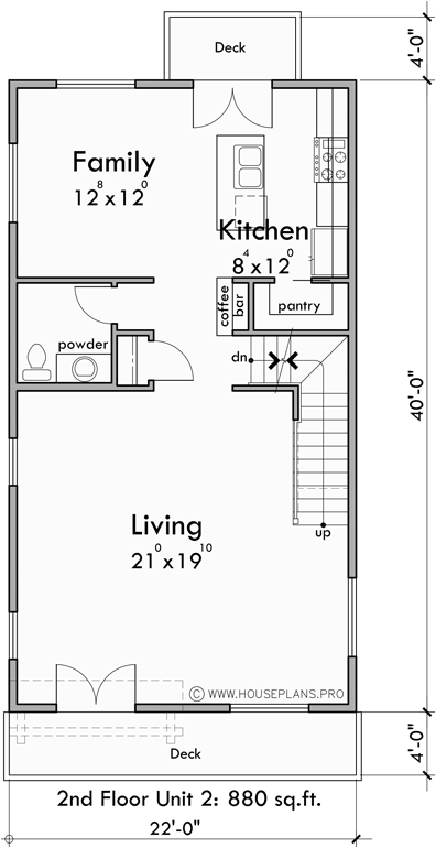F-672 Level 2 townhome floor plan — 880 SF