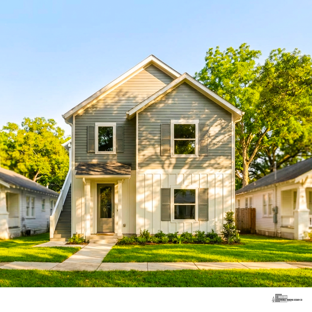 Plan #21265 stacked duplex street photo