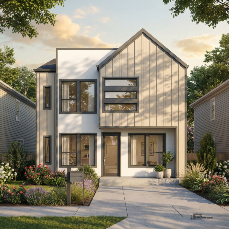 Plan #25686 modern triplex street rendering