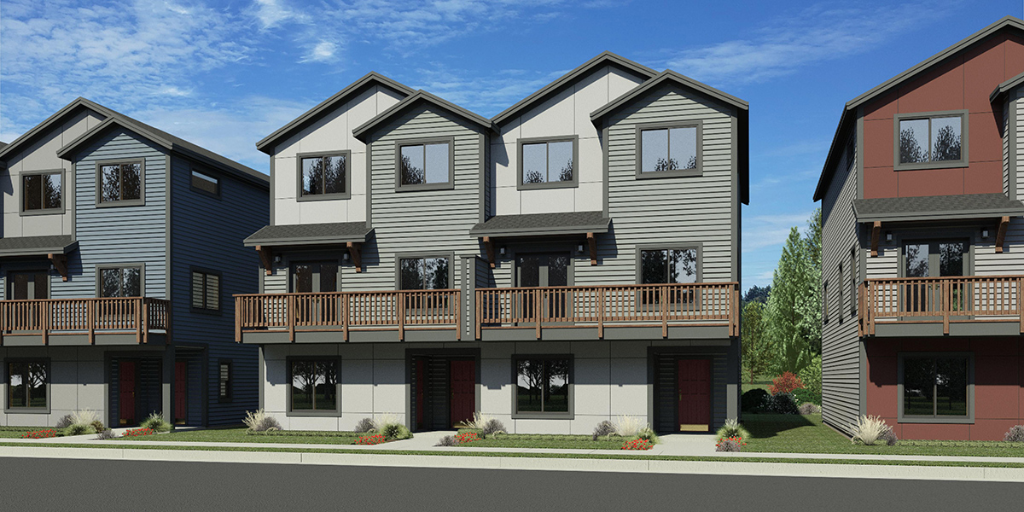 Caroline Lofts — stacked fourplex street rendering