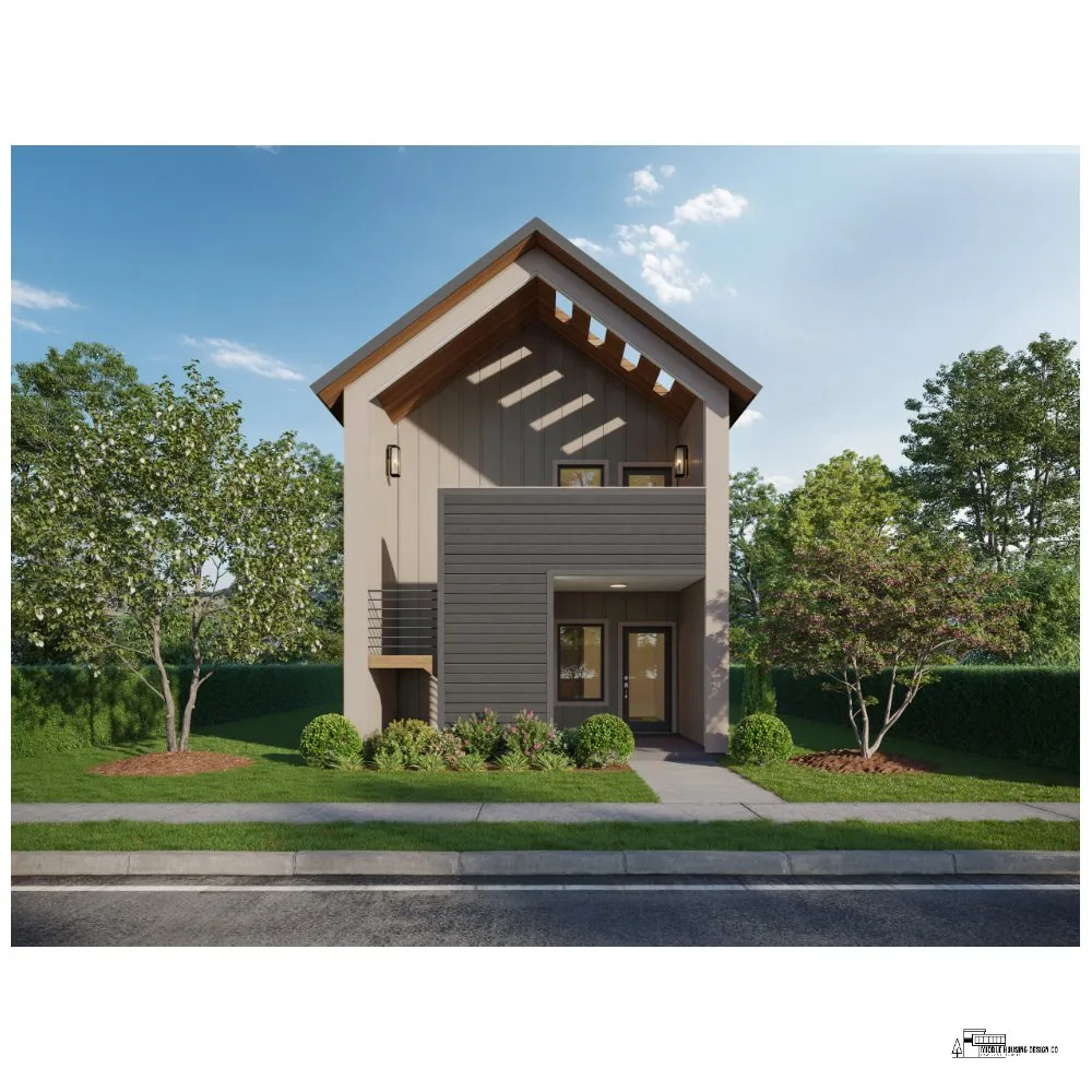 Plan #22377 Scandinavian stacked duplex street rendering