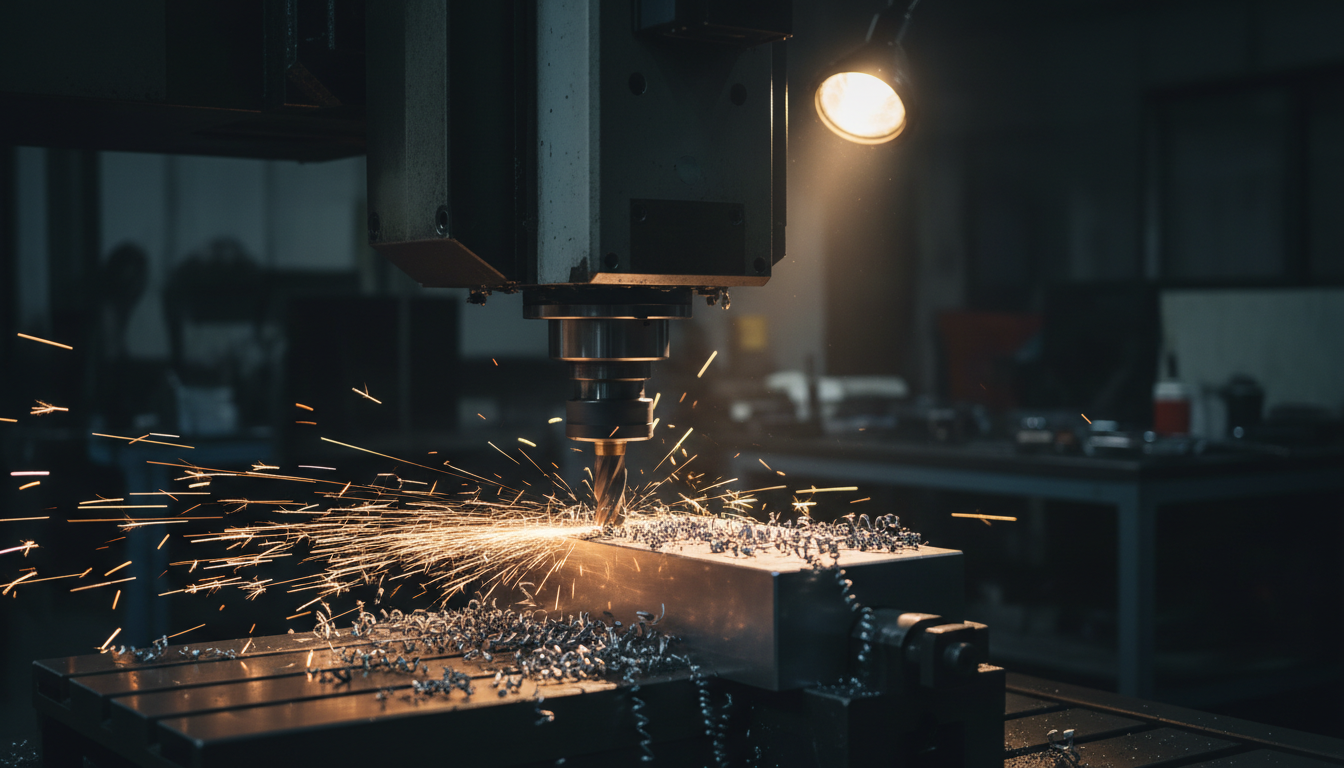 CNC milling machine creating sparks during precision manufacturing