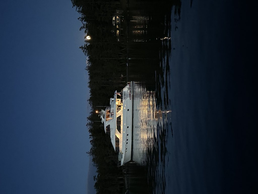 TOYBOX II at dusk under a full moon — West Coast waters