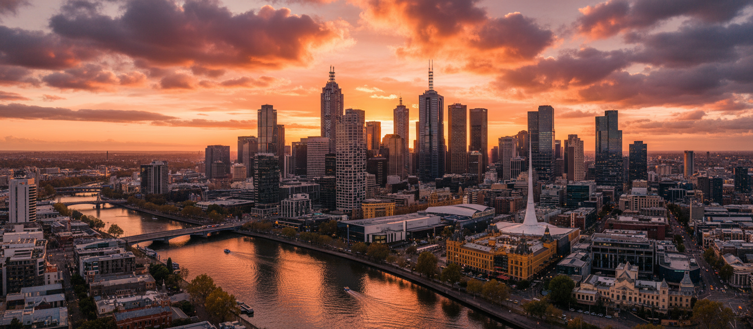 Melbourne skyline at golden hour