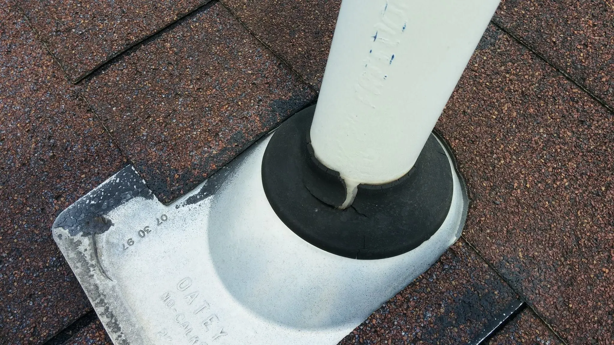 A localized leak around a flashing or vent