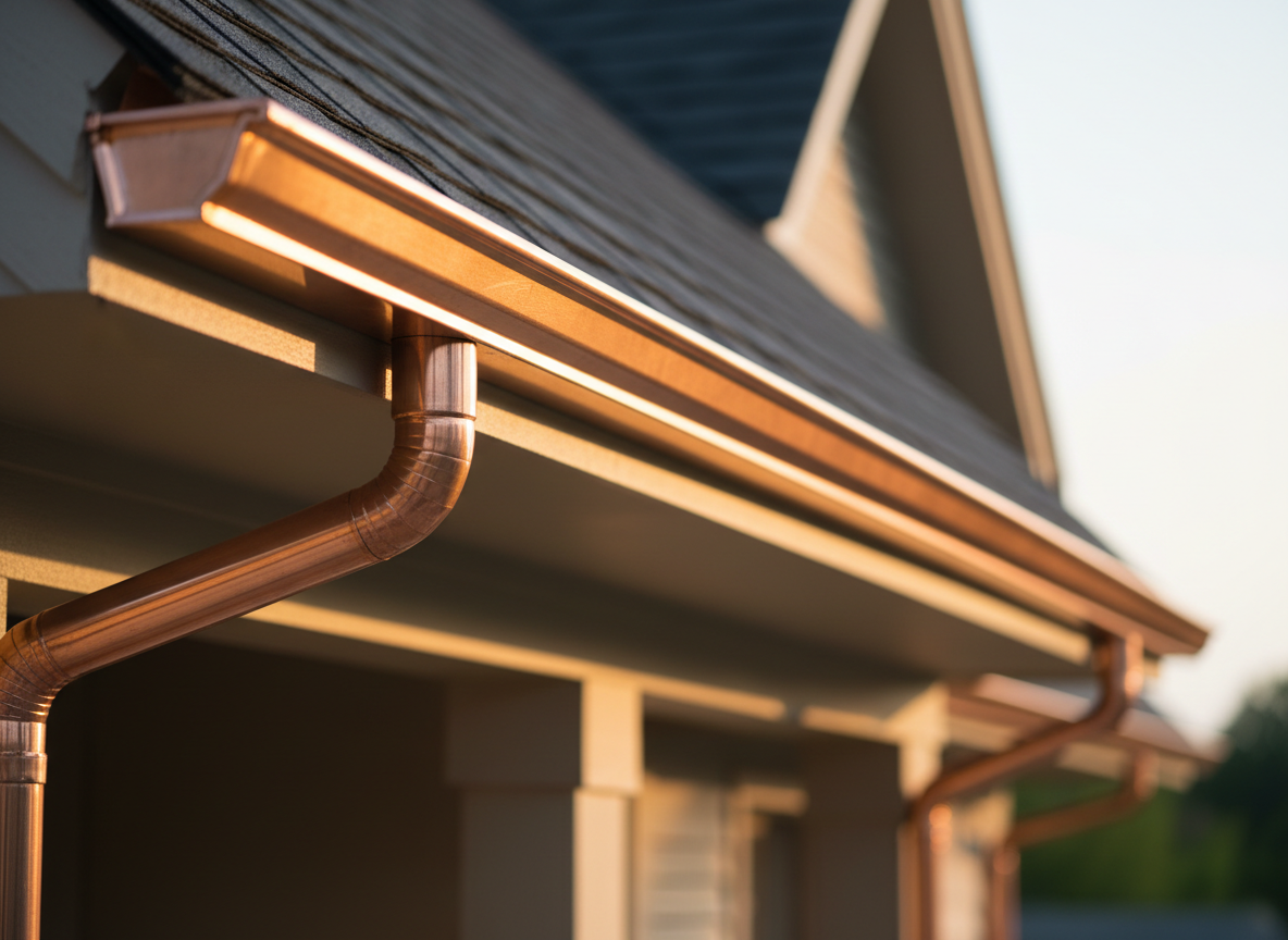 Seamless copper gutters on a residential home