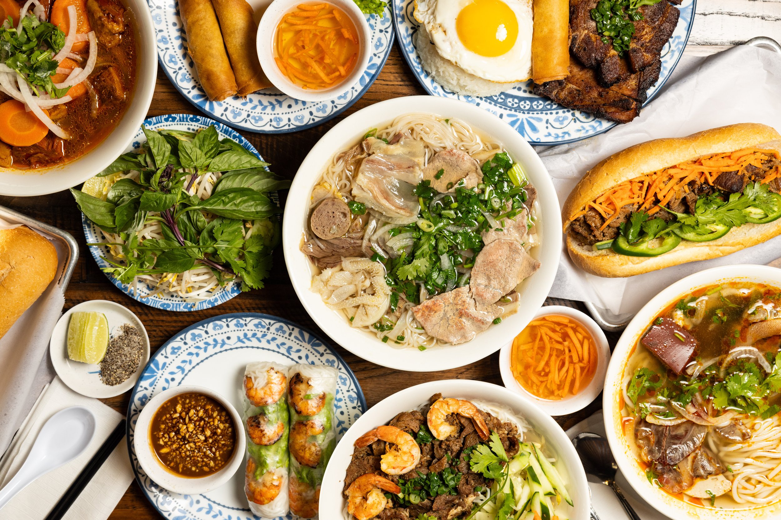 Fresh Vietnamese ingredients being prepared