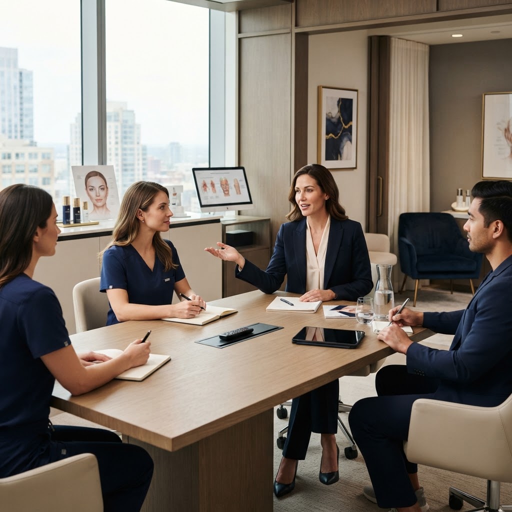Professional aesthetic sales training in a modern medspa setting