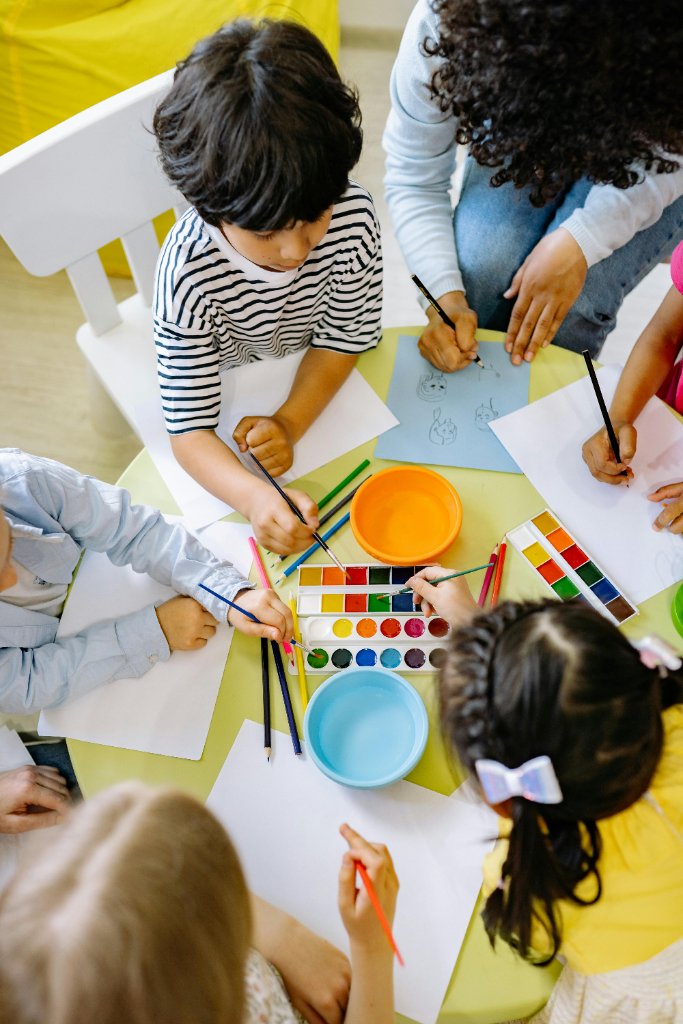 Kids painting together