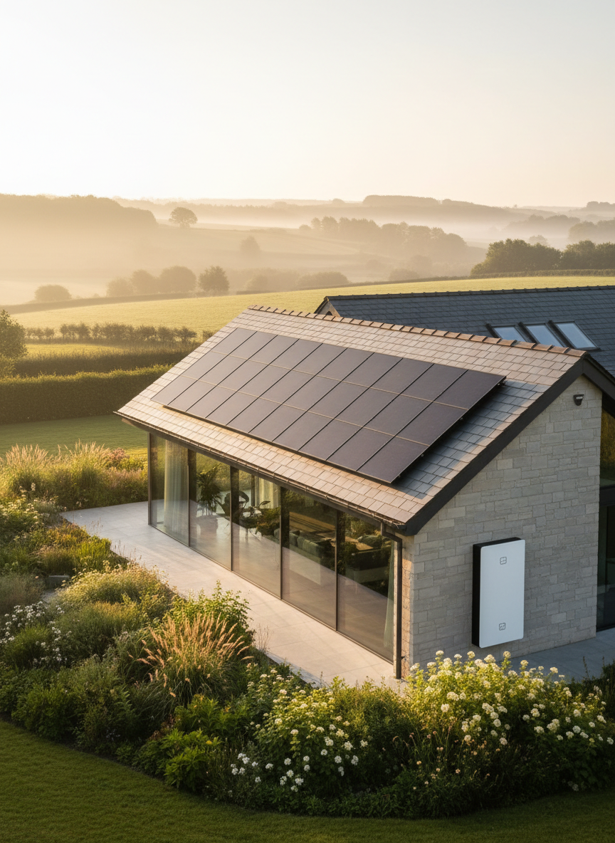 Contemporary UK home with solar panels and battery storage in the East Midlands