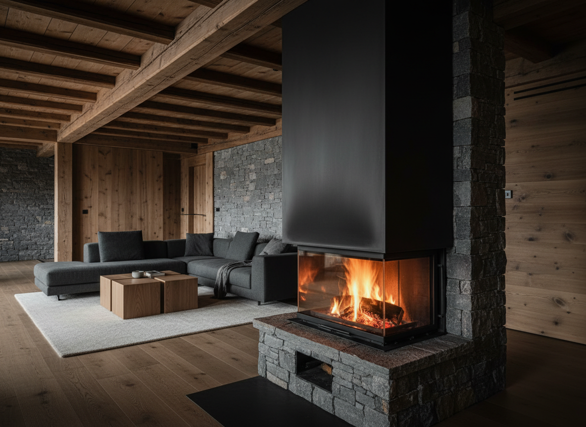 Fireplace stove interior with glowing embers