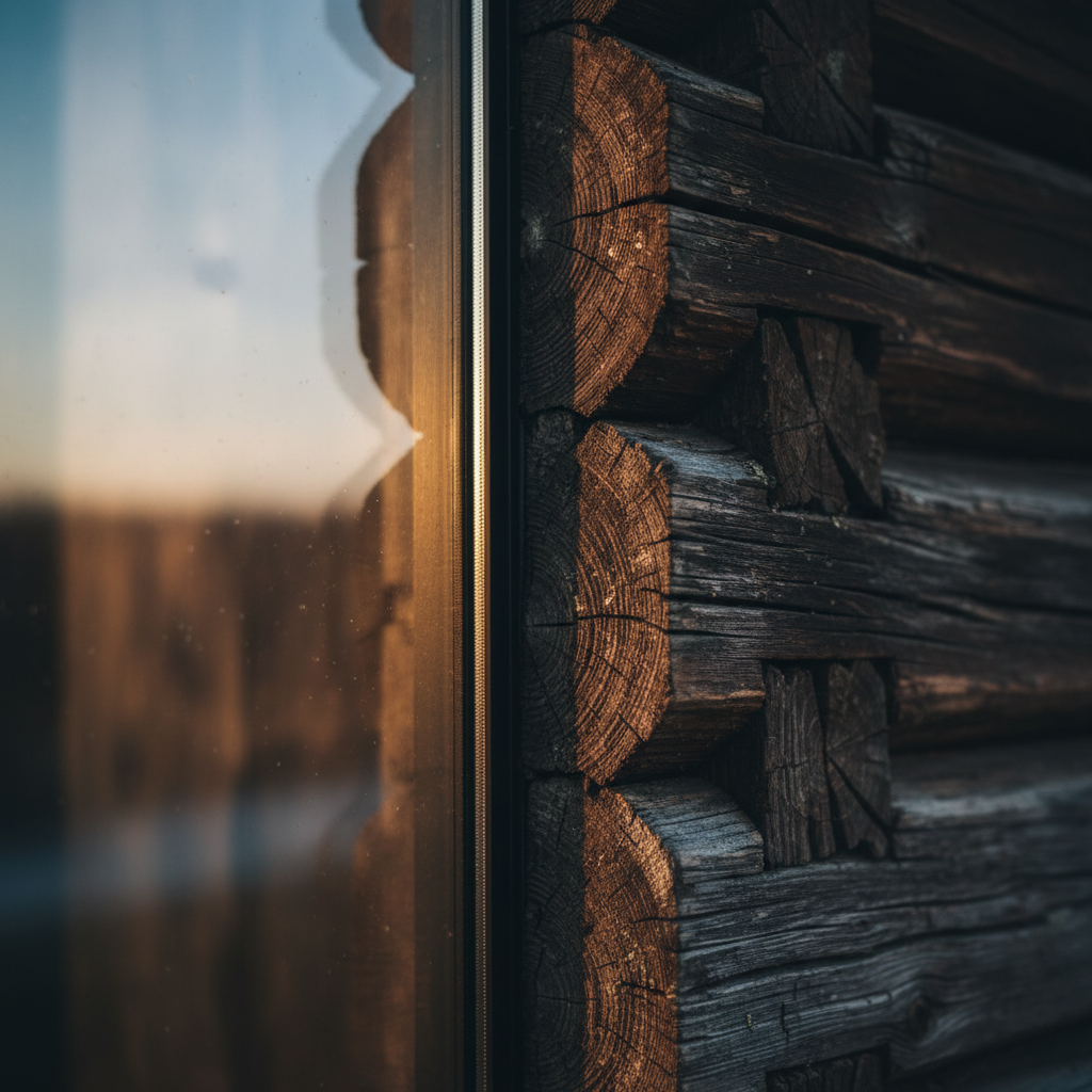 Traditional log joinery meeting modern glass — the fusion of old and new