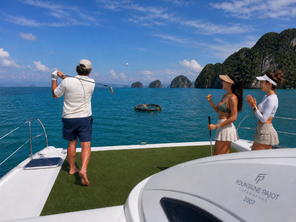 Golf Off the Bow - Phuket yacht charter activity